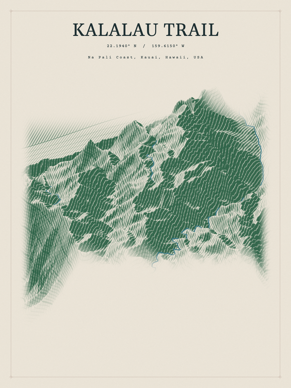 Kalalau Trail — Red Relief print in Forest Floor