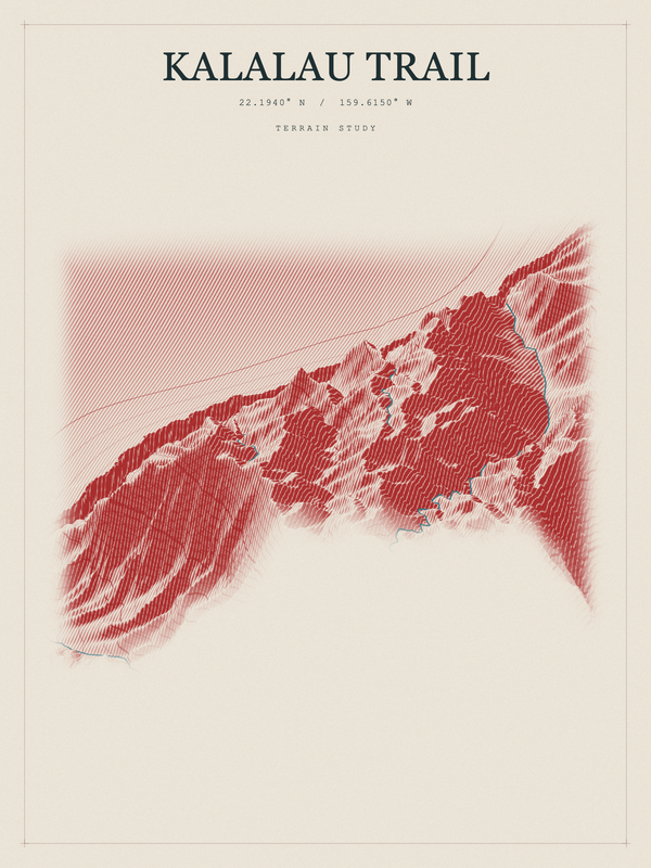 Kalalau Trail — Red Relief print in Red Earth