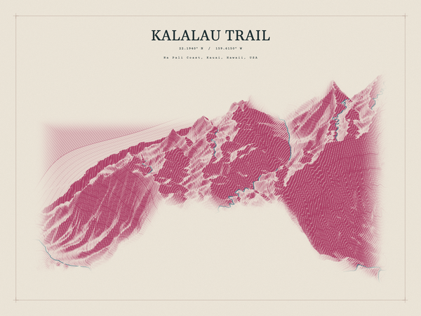 Kalalau Trail — Red Relief print in Rose & Stone (landscape)