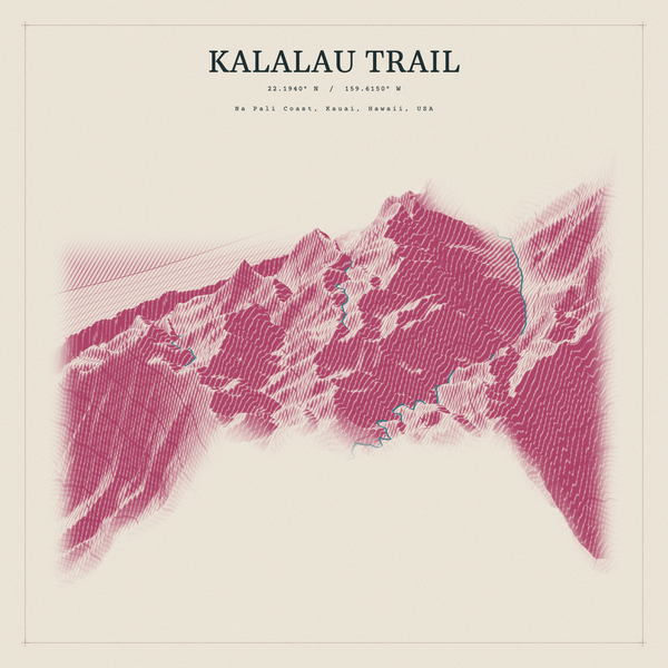 Kalalau Trail — Red Relief print in Rose & Stone (square)