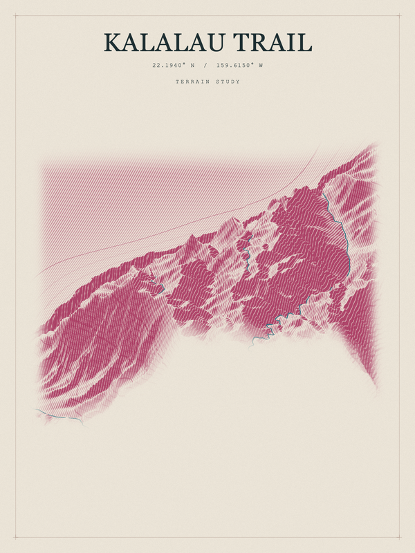 Kalalau Trail — Red Relief print in Rose & Stone