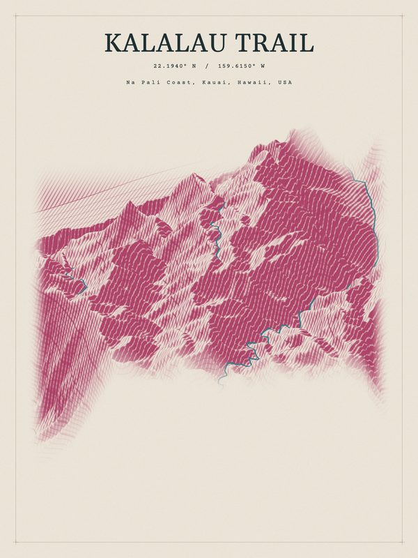 Kalalau Trail — Red Relief print in Rose & Stone