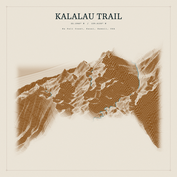 Kalalau Trail — Red Relief print in Saffron & Slate (square)