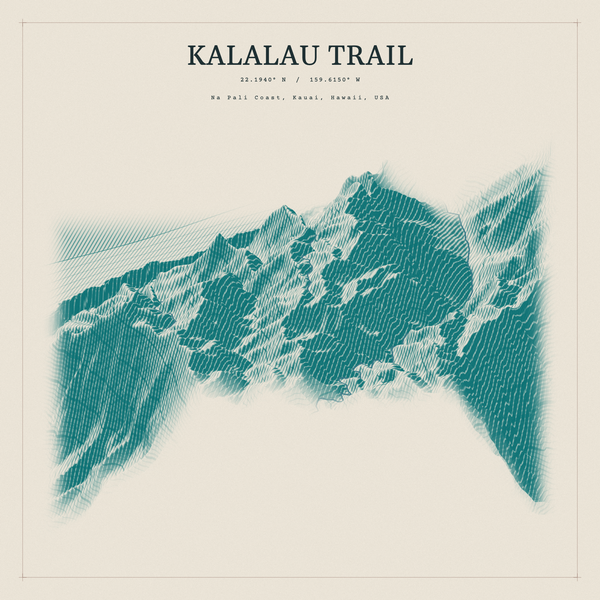 Kalalau Trail — Red Relief print in Alpine Teal (square)