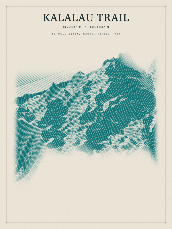 Kalalau Trail — Red Relief print in Alpine Teal