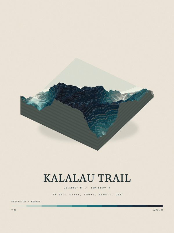 Kalalau Trail — Terrain Relief print in Fjord