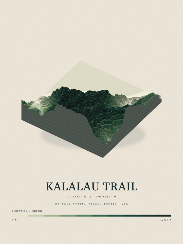 Kalalau Trail — Terrain Relief print in Forest Floor