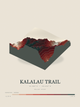 Kalalau Trail — Terrain Relief print in Red Earth