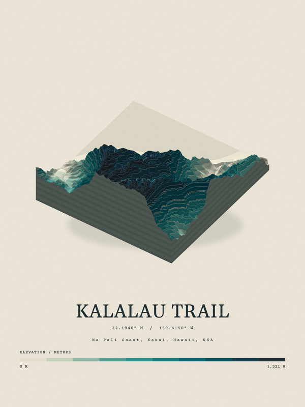 Kalalau Trail — Terrain Relief print in Alpine Teal