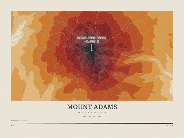 Mount Adams — Contour Colour print in Ember & Ochre (landscape)
