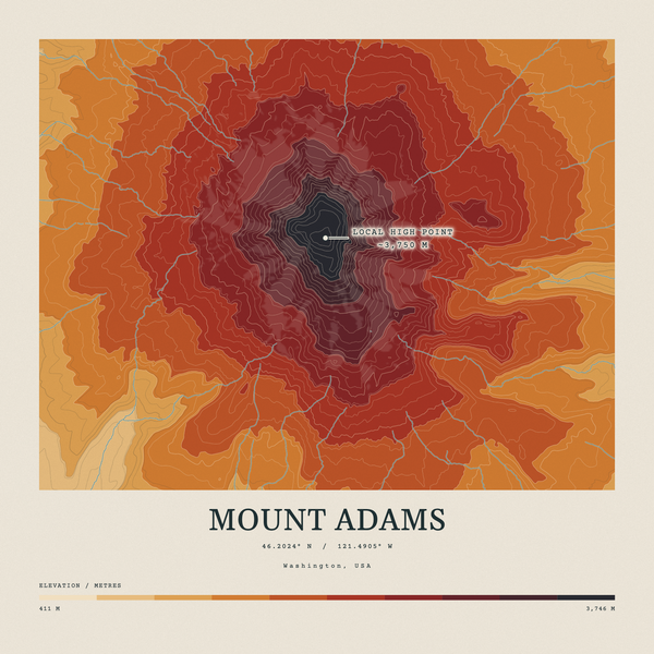 Mount Adams — Contour Colour print in Ember & Ochre (square)