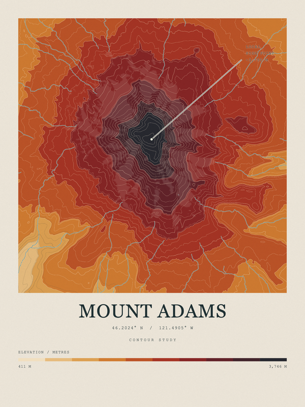 Mount Adams — Contour Colour print in Ember & Ochre