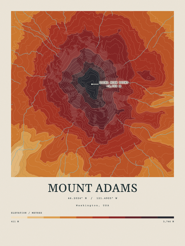 Mount Adams — Contour Colour print in Ember & Ochre