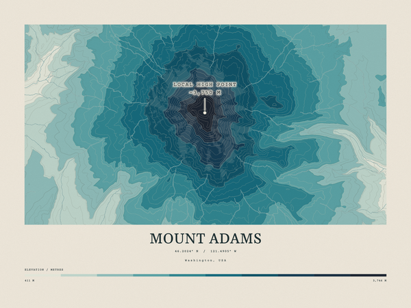 Mount Adams — Contour Colour print in Fjord (landscape)
