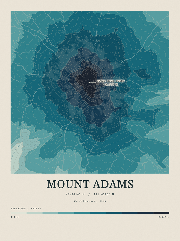 Mount Adams — Contour Colour print in Fjord