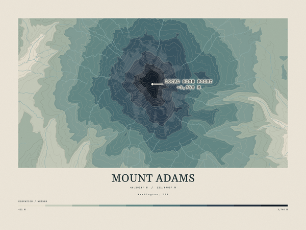Mount Adams — Contour Colour print in Graphite (landscape)