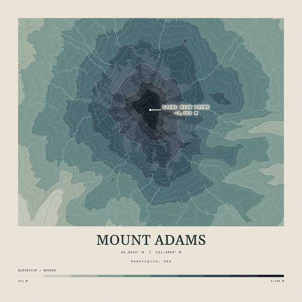 Mount Adams — Contour Colour print in Graphite (square)