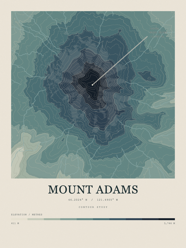 Mount Adams — Contour Colour print in Graphite