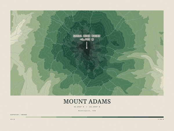 Mount Adams — Contour Colour print in Forest Floor (landscape)