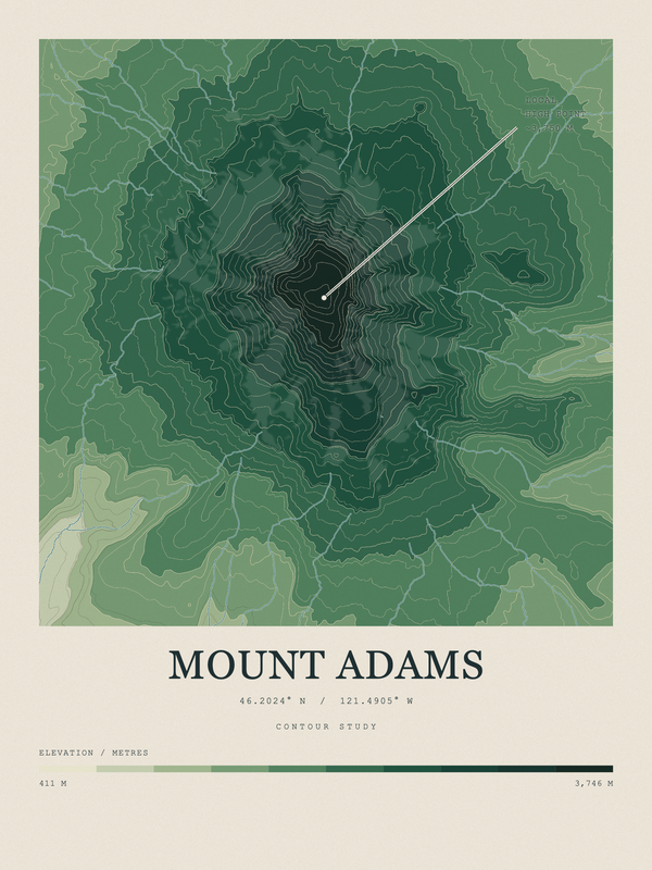 Mount Adams — Contour Colour print in Forest Floor
