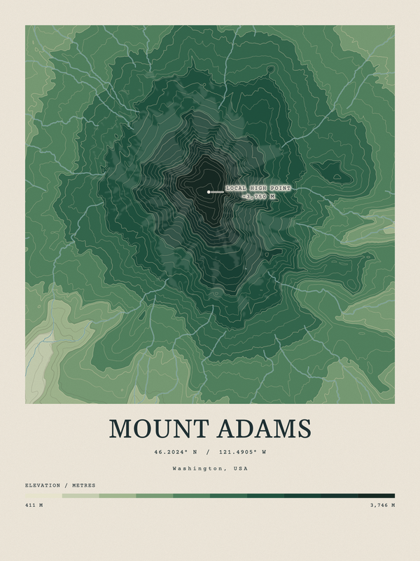 Mount Adams — Contour Colour print in Forest Floor