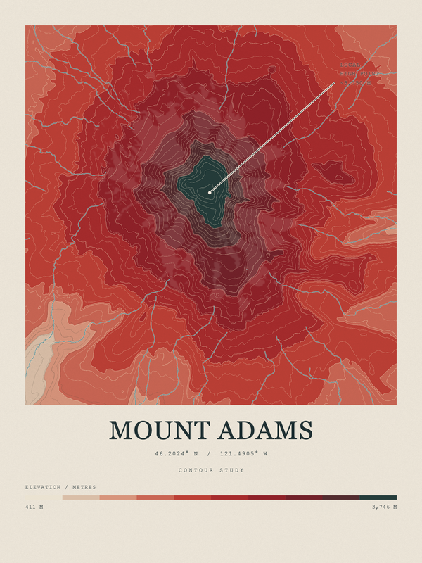 Mount Adams — Contour Colour print in Red Earth