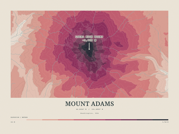 Mount Adams — Contour Colour print in Rose & Stone (landscape)