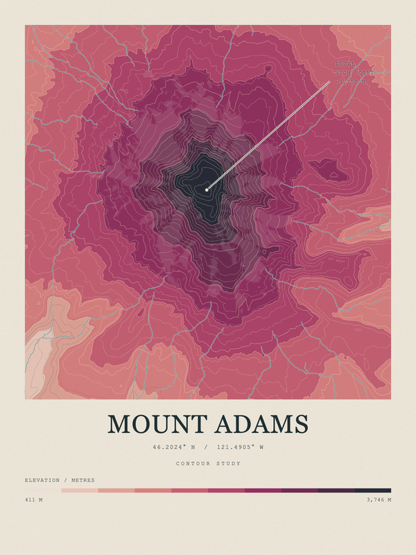 Mount Adams — Contour Colour print in Rose & Stone