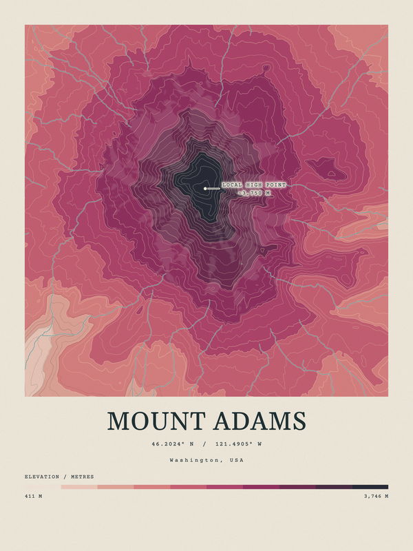 Mount Adams — Contour Colour print in Rose & Stone