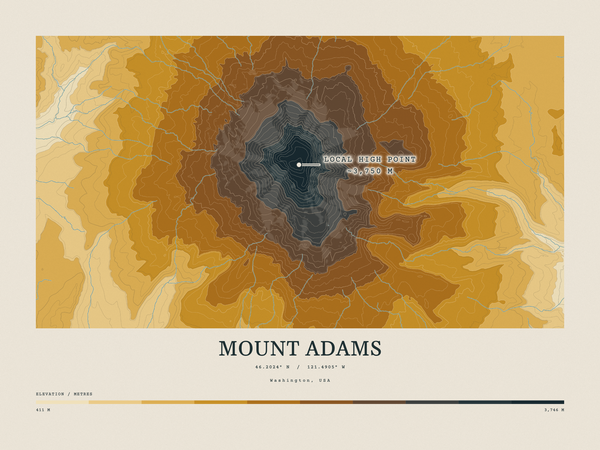 Mount Adams — Contour Colour print in Saffron & Slate (landscape)