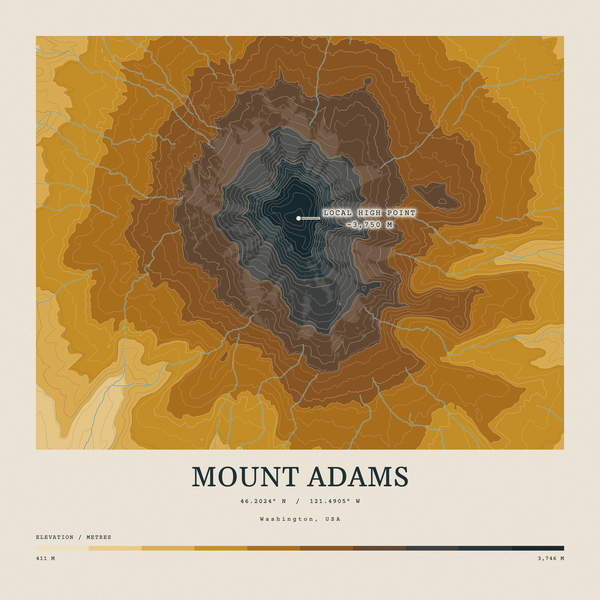 Mount Adams — Contour Colour print in Saffron & Slate (square)