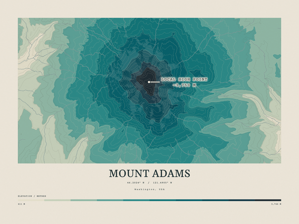 Mount Adams — Contour Colour print in Alpine Teal (landscape)