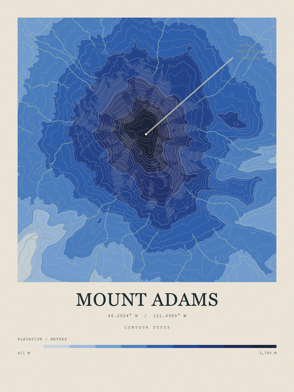 Mount Adams — Contour Colour print in Ultramarine