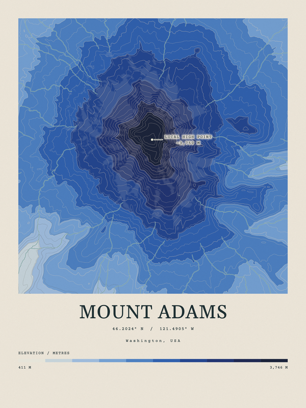 Mount Adams — Contour Colour print in Ultramarine