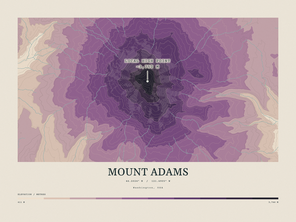 Mount Adams — Contour Colour print in Plum & Clay (landscape)