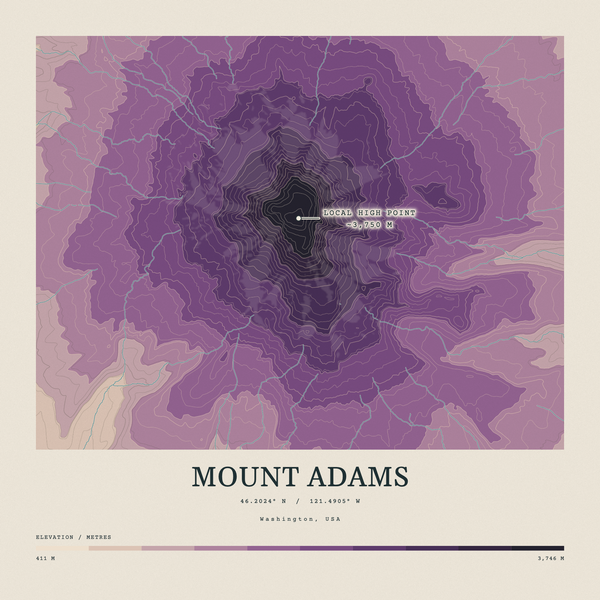 Mount Adams — Contour Colour print in Plum & Clay (square)