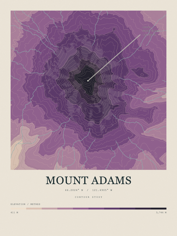 Mount Adams — Contour Colour print in Plum & Clay
