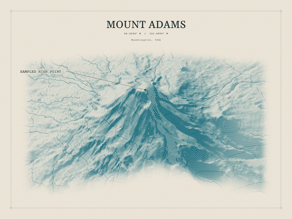 Mount Adams — Red Relief print in Fjord (landscape)