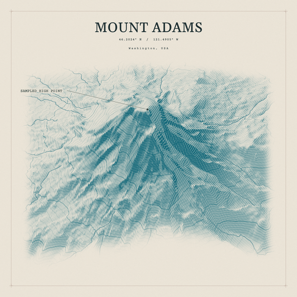 Mount Adams — Red Relief print in Fjord (square)