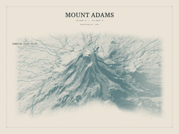 Mount Adams — Red Relief print in Graphite (landscape)