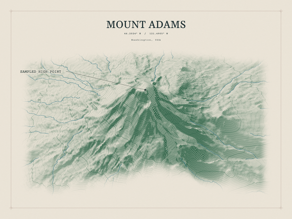 Mount Adams — Red Relief print in Forest Floor (landscape)