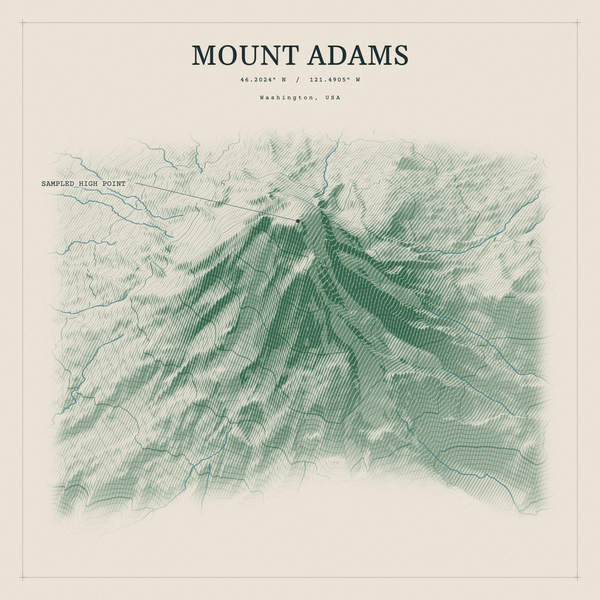 Mount Adams — Red Relief print in Forest Floor (square)