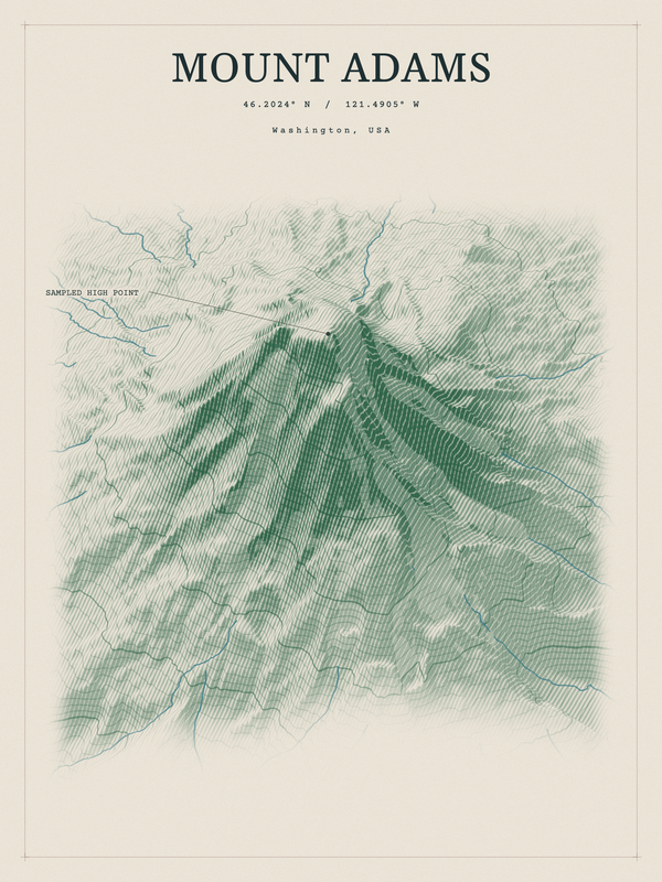 Mount Adams — Red Relief print in Forest Floor