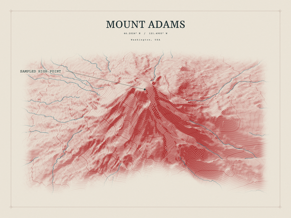 Mount Adams — Red Relief print in Red Earth (landscape)