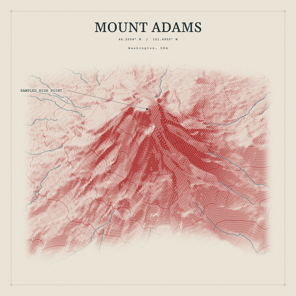 Mount Adams — Red Relief print in Red Earth (square)