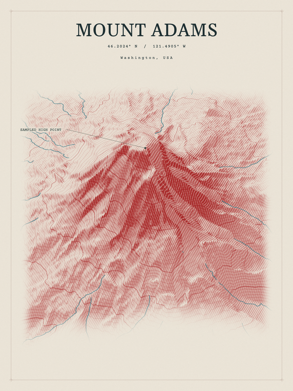 Mount Adams — Red Relief print in Red Earth