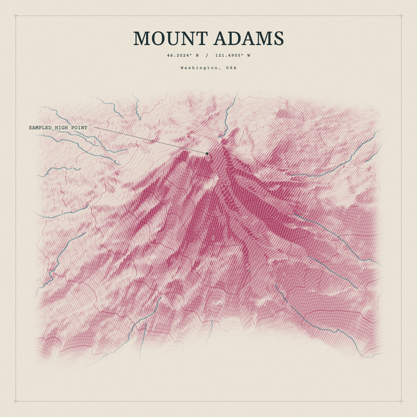 Mount Adams — Red Relief print in Rose & Stone (square)