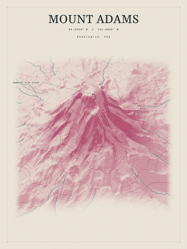 Mount Adams — Red Relief print in Rose & Stone