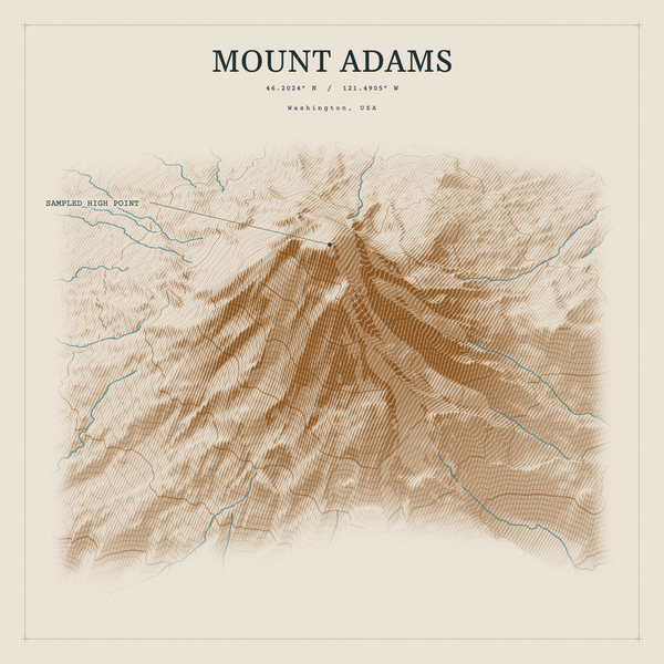 Mount Adams — Red Relief print in Saffron & Slate (square)