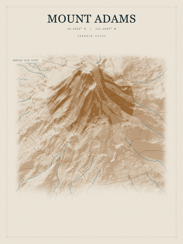 Mount Adams — Red Relief print in Saffron & Slate